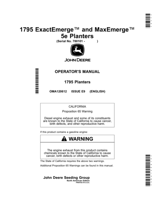 John Deere 1795 ExactEmerge, 1795 MaxEmerge 5e Planters Operator’s Manual (OMA120612) Workshop Guide