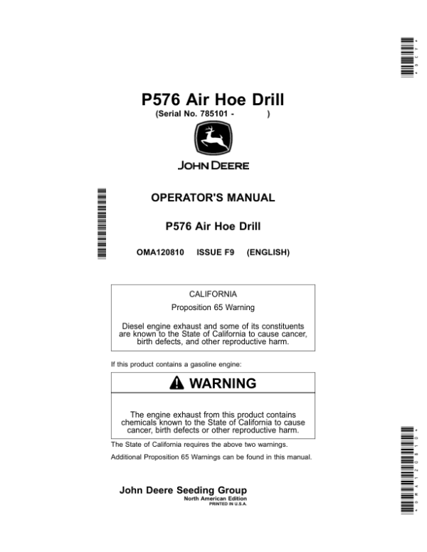 John Deere P576 Air Hoe Drill Operator’s Manual (OMA120810) Workshop Guide