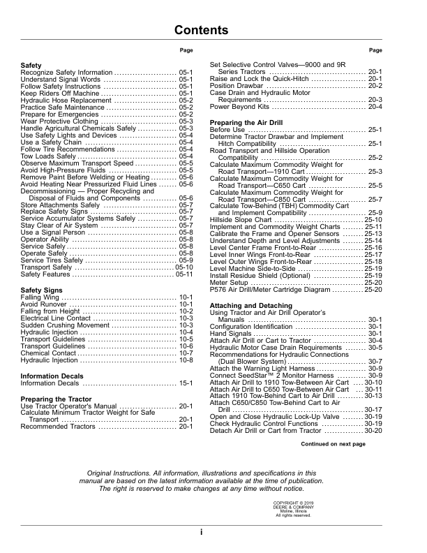 John Deere P576 Air Hoe Drill Operator’s Manual (OMA120810) Workshop Guide