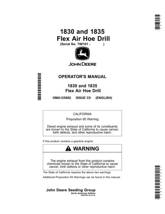 John Deere 1830, 1835 Flex Air Hoe Drill Operator’s Manual (OMA125682) Workshop Guide