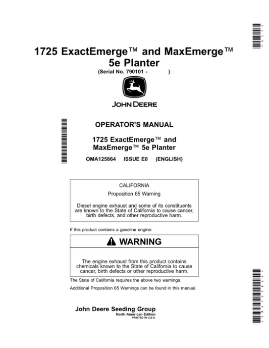 John Deere 1725 ExactEmerge, 1725 MaxEmerge 5e Planter (790101-) Operator’s Manual (OMA125864) Workshop Guide
