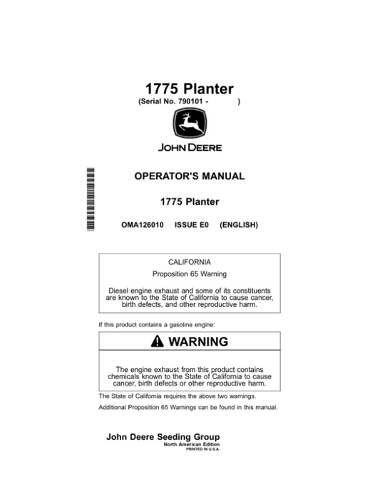 John Deere 1775 MaxEmerge 5 Planter (790101-) Operator’s Manual (OMA126010) Workshop Guide