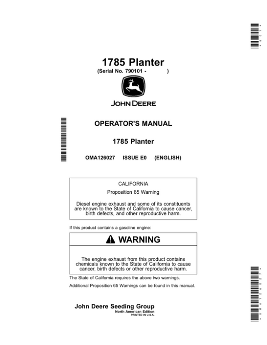 John Deere 1785 Planter (790101-) Operator’s Manual (OMA126027) Workshop Guide