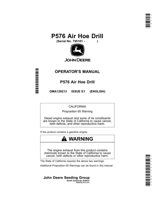 John Deere P576 Air Hoe Drill (795101-) (North America) Operator’s Manual (OMA129213) Workshop Guide