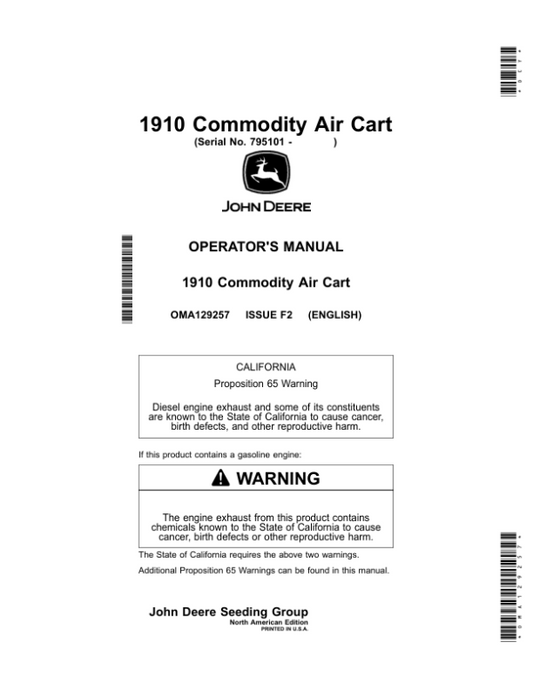 John Deere 1910 Commodity Air Cart (795101-) (North America) Operator’s Manual (OMA129257) Workshop Guide