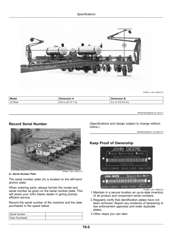 John Deere 1775 Planter with MaxEmerge 5 (795101-) (North American) Operator’s Manual (OMA133292) Workshop Guide