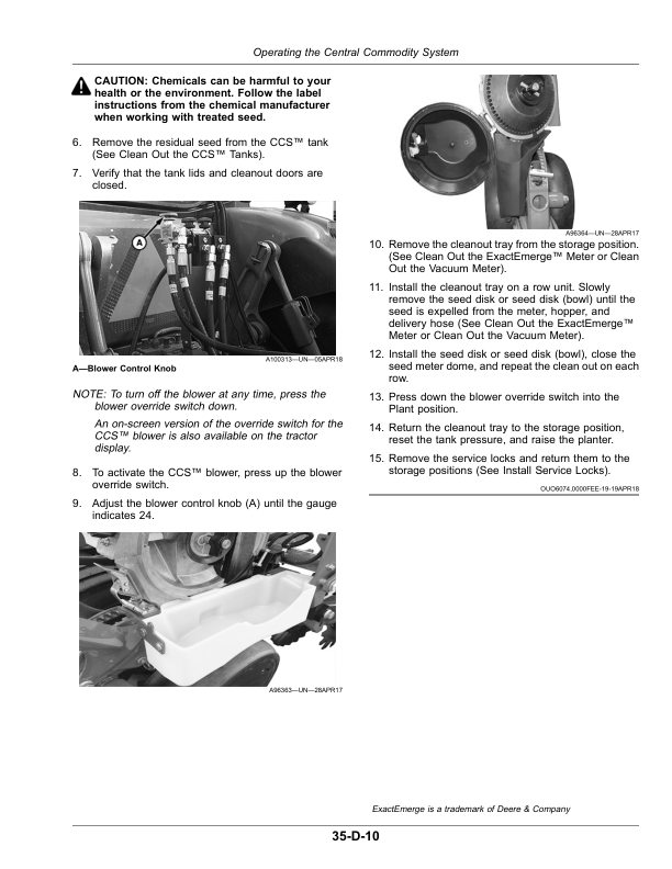 John Deere Deere/Orthman Planter with ExactEmerge, MaxEmerge 5e Seed Meter (800101-) (North American) Operator’s Manual (OMA133446) Workshop Guide