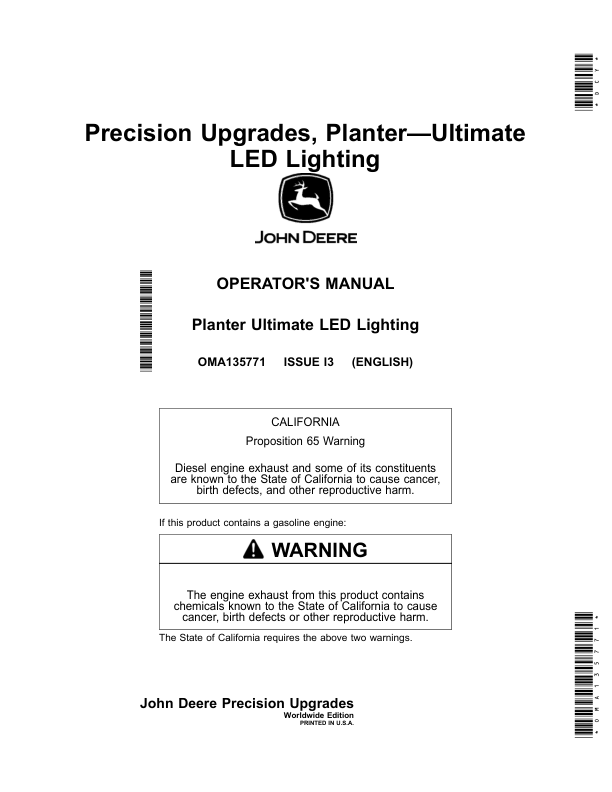 John Deere Planter Ultimate LED Lighting (Worldwide Edition) Operator’s Manual (OMA135771) Workshop Guide