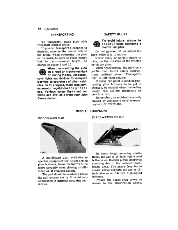 John Deere 415A, 416A Integral Moldboard Plows Operator’s Manual (OMA13767) Workshop Guide
