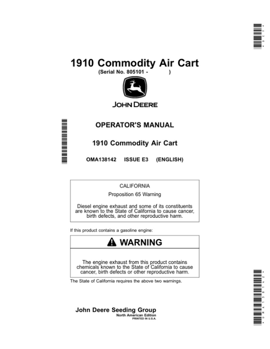 John Deere 1910 Commodity Air Cart (805101-) (North American) Operator’s Manual (OMA138142) Workshop Guide