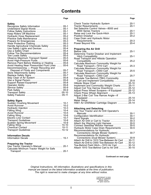 John Deere H561 Flex Air Hoe Drill (805101-810100) (North American) Operator’s Manual (OMA138183) Workshop Guide