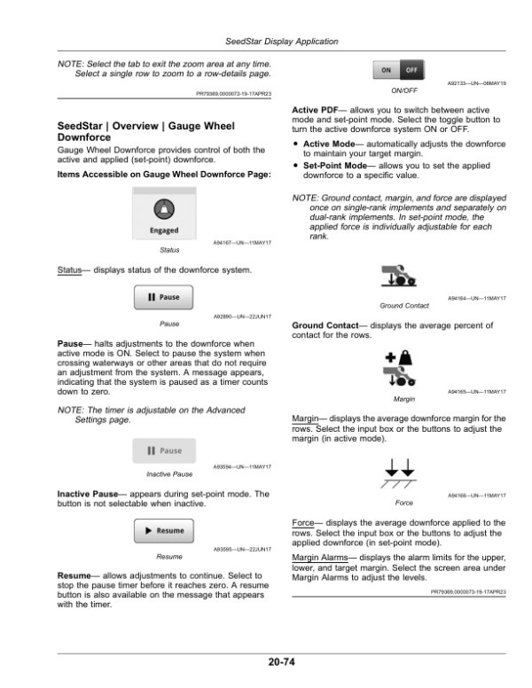 John Deere Planter SeedStar 5 Monitor (805101-) (Worldwide Edition) Operator’s Manual (OMA139785) Workshop Guide