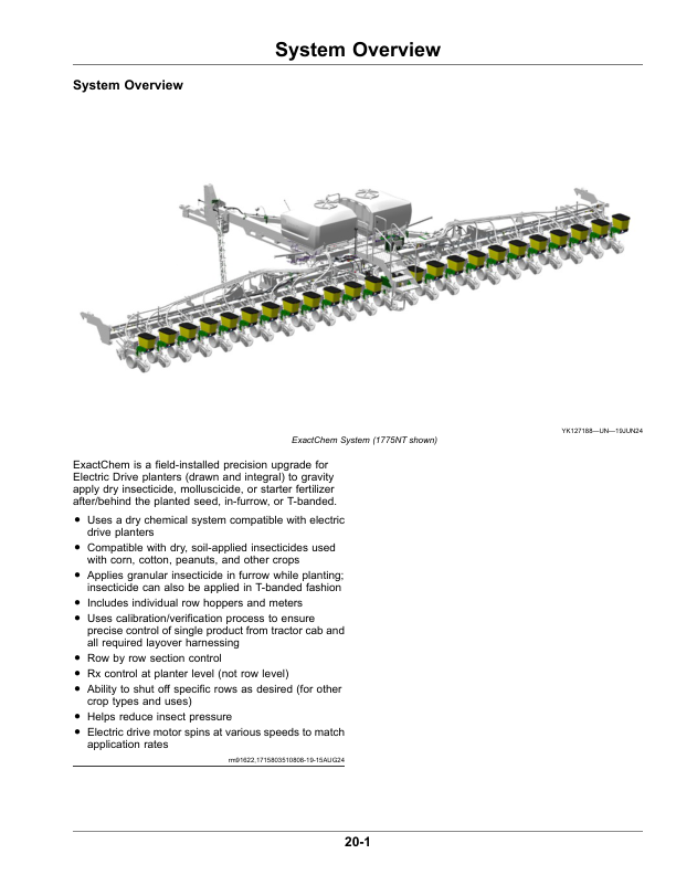 John Deere Precision Upgrades – Planters, ExactChem (Electric Drive Insecticide System) Operator’s Manual (OMA142861) Workshop Guide