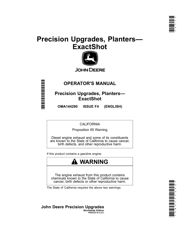 John Deere Precision Upgrades, Planters—ExactShot (Serial No. 810101 – 810999) (Worldwide Edition) Operator’s Manual (OMA144290) Workshop Guide