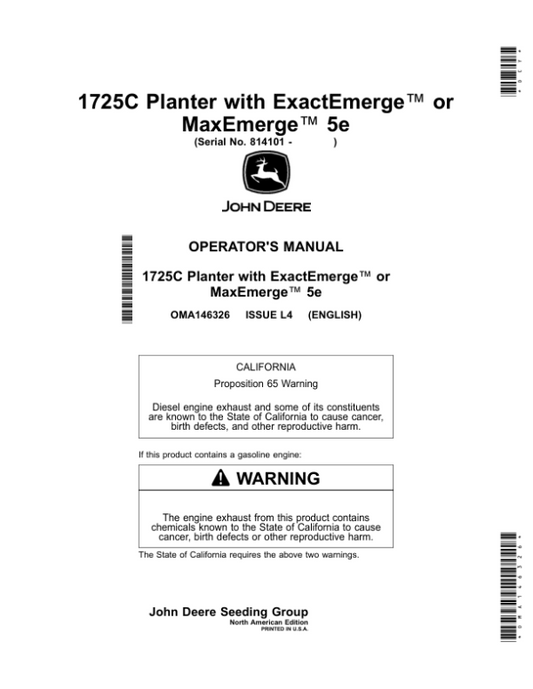 John Deere 1725C Planter with ExactEmerge or MaxEmerge 5e (Serial No. 814101-) Operator’s Manual (OMA146326) Workshop Guide