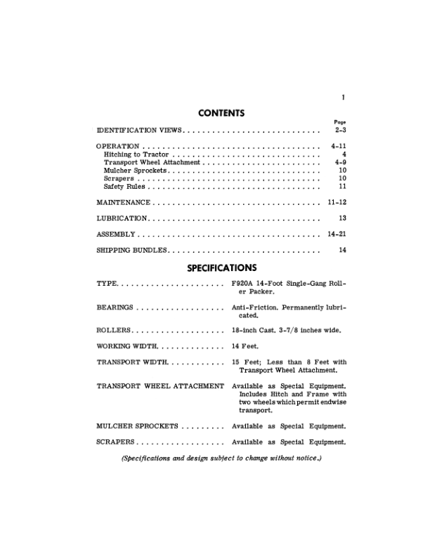 John Deere F920A Roller Packer Operator’s Manual (OMA14826) Workshop Guide