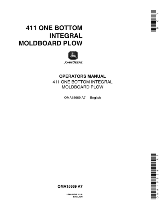 John Deere 411 Integral Moldboard Plow Operator’s Manual (OMA15669) Workshop Guide