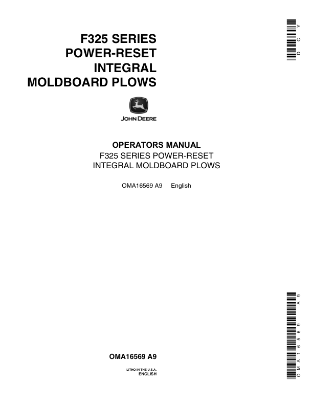 John Deere F325 Integral Moldboard Plow Operator’s Manual (OMA16569) Workshop Guide