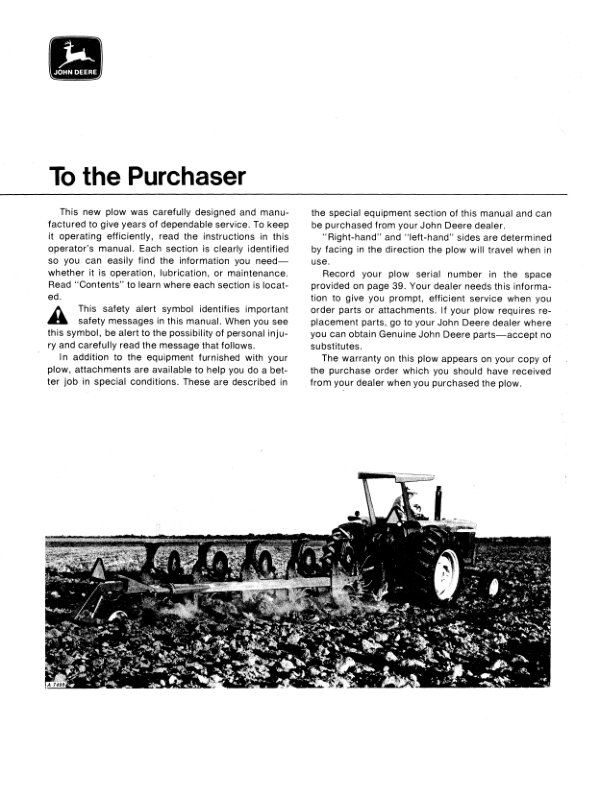 John Deere F935H, F945H Moldboard Plows Operator’s Manual (OMA17514) Workshop Guide