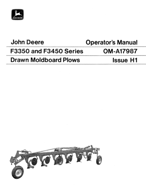 John Deere F3350, F3450 Series Drawn Moldboard Plow Operator’s Manual (OMA17987) Workshop Guide