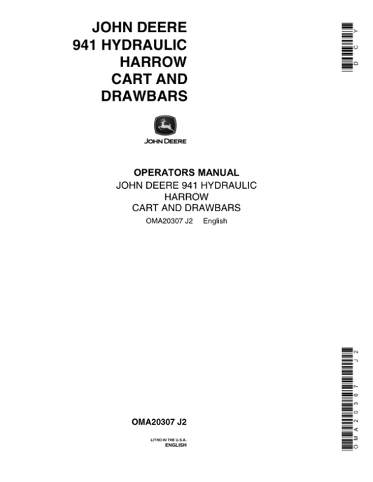 John Deere 941 Hydraulic Harrow Cart & Drawbars Operator’s Manual (OMA20307) Workshop Guide