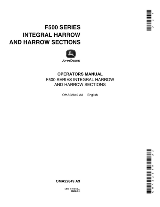 John Deere 500 Series Integral Harrow & Harrow Sections Operator’s Manual (OMA22849) Workshop Guide