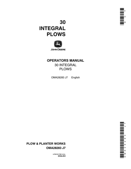 John Deere 30 Integral Plows Operator’s Manual (OMA28283) Workshop Guide