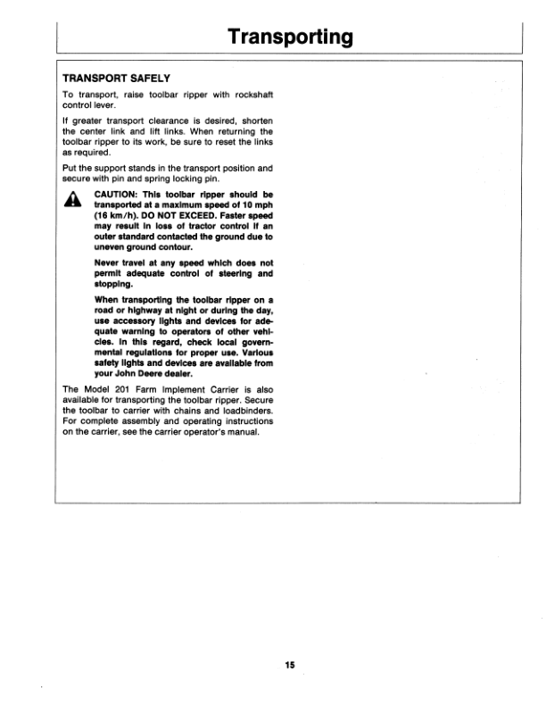 John Deere 55 Toolbar Ripper Operator’s Manual (OMA30490) Workshop Guide