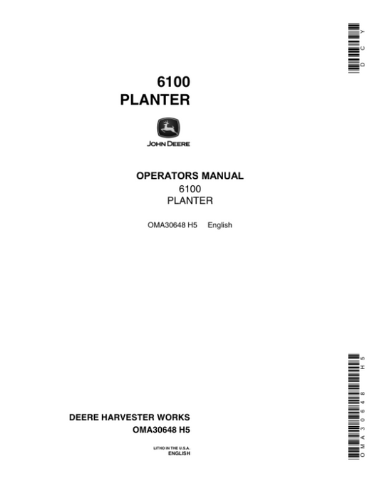John Deere 6100 Planter Operator’s Manual (OMA30648) Workshop Guide