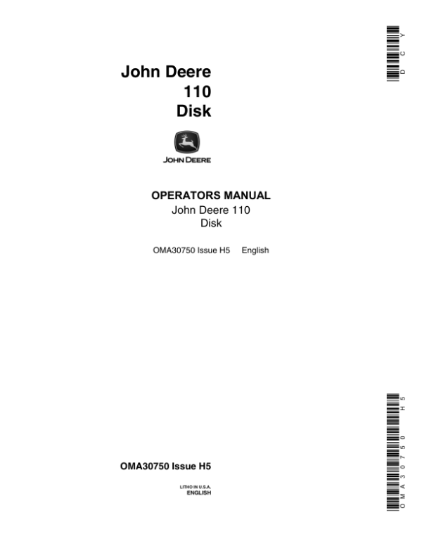 John Deere 110 Disk Operator’s Manual (OMA30750) Workshop Guide