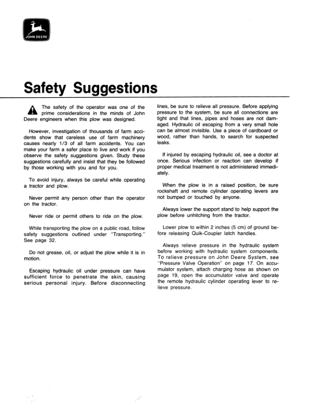 John Deere F350, F360 Series Power-Reset Semi-Integral Moldboard Plow Operator’s Manual (OMA30844) Workshop Guide