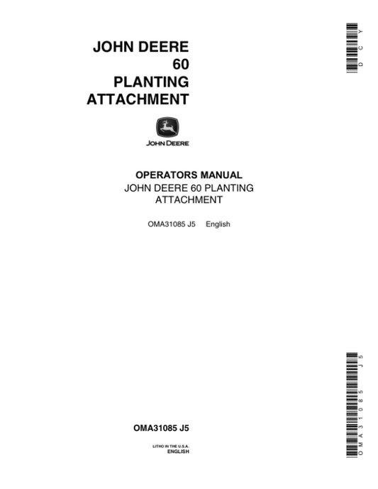 John Deere 60 Planting Attachment Operator’s Manual (OMA31085) Workshop Guide