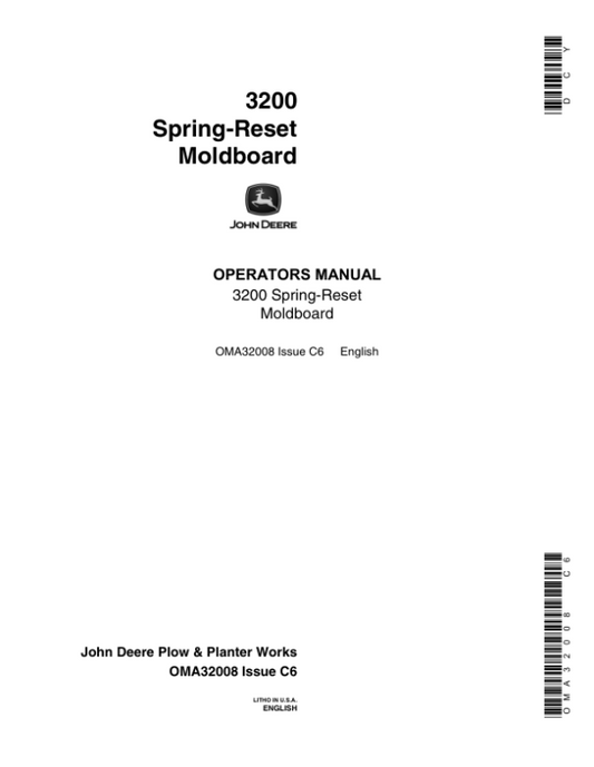 John Deere 3200 Moldboard Plow Operator’s Manual (OMA32008) Workshop Guide