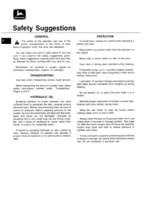 John Deere 3200 Moldboard Plow Operator’s Manual (OMA32008) Workshop Guide