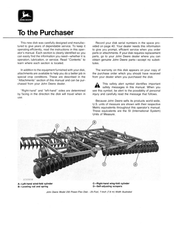 John Deere 230 Power-Flex Wing-Fold Disk (010001-) Operator’s Manual (OMA32819) Workshop Guide