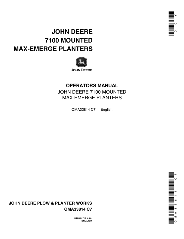 John Deere 7100 Mounted MaxEmerge Planters North America (1975-1987) Operator’s Manual (OMA33814) Workshop Guide