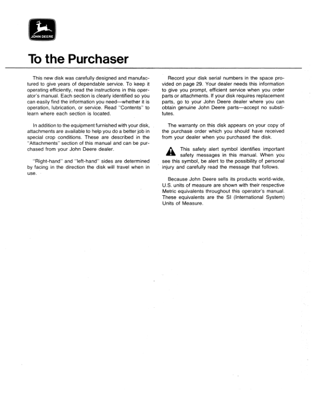 John Deere 1630, 1640 Disk Harrow Operator’s Manual (OMA35126) Workshop Guide