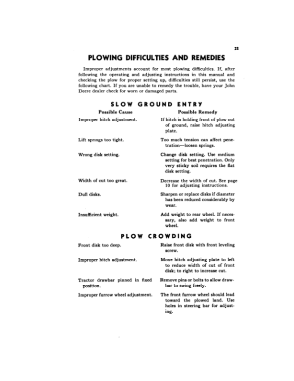 John Deere 600, 600H Drawn Disk Plow Operator’s Manual (OMA3560) Workshop Guide