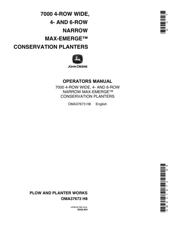 John Deere 7000 Drawn Conservation Planters 4-RW, 4-RN & 6RN Operator’s Manual (OMA37673) Workshop Guide