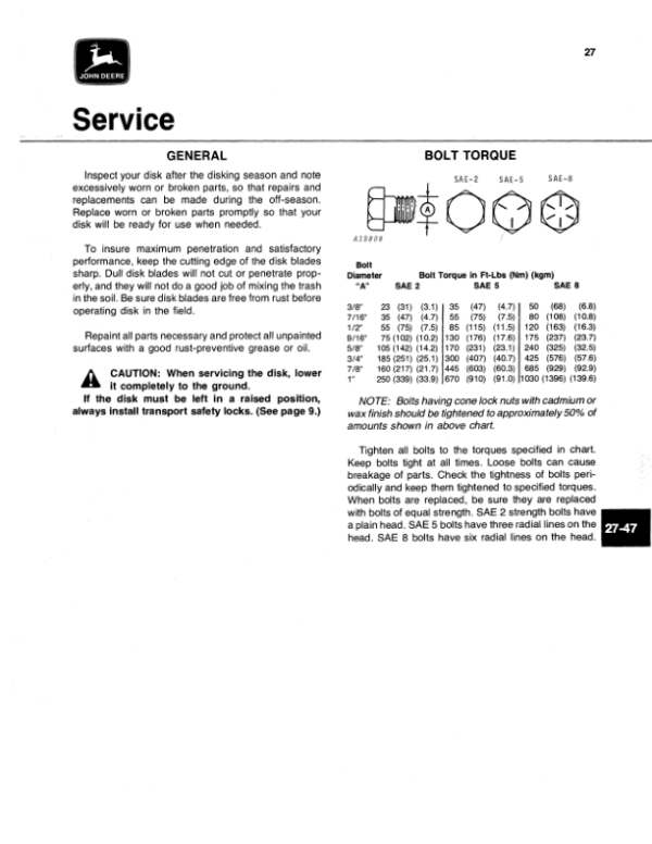 John Deere 230 Wing-Fold Power-Flex Disk (026501-) Operator’s Manual (OMA37973) Workshop Guide
