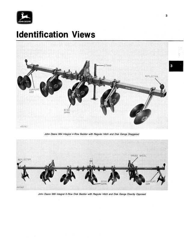 John Deere 984, 986, 988 Intergral Disk Bedder Operator’s Manual (OMA38569) Workshop Guide