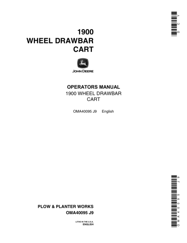John Deere 1900 Drawbar Cart Operator’s Manual (OMA40095) Workshop Guide