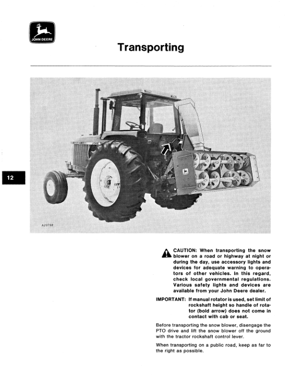 John Deere 275 Rotary Snow Blower Operator’s Manual (OMA41136) Workshop Guide