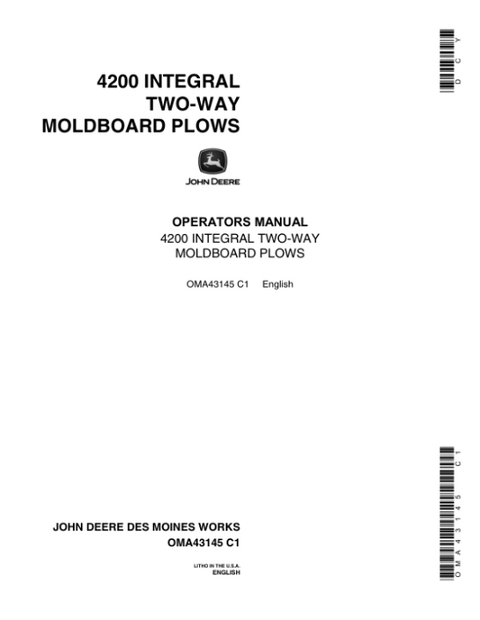 John Deere 4200 Integral Two-Way Moldboard Plows Operator’s Manual (OMA43145) Workshop Guide