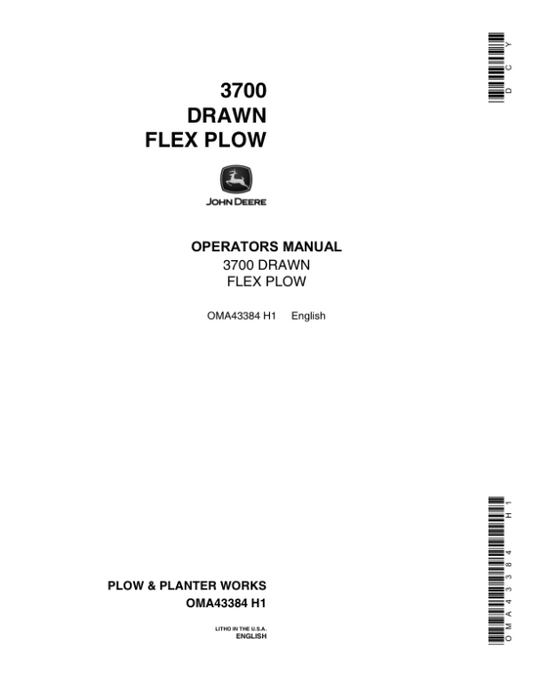 John Deere 3700 Flex Drawn Moldboard Plow Operator’s Manual (OMA43384) Workshop Guide