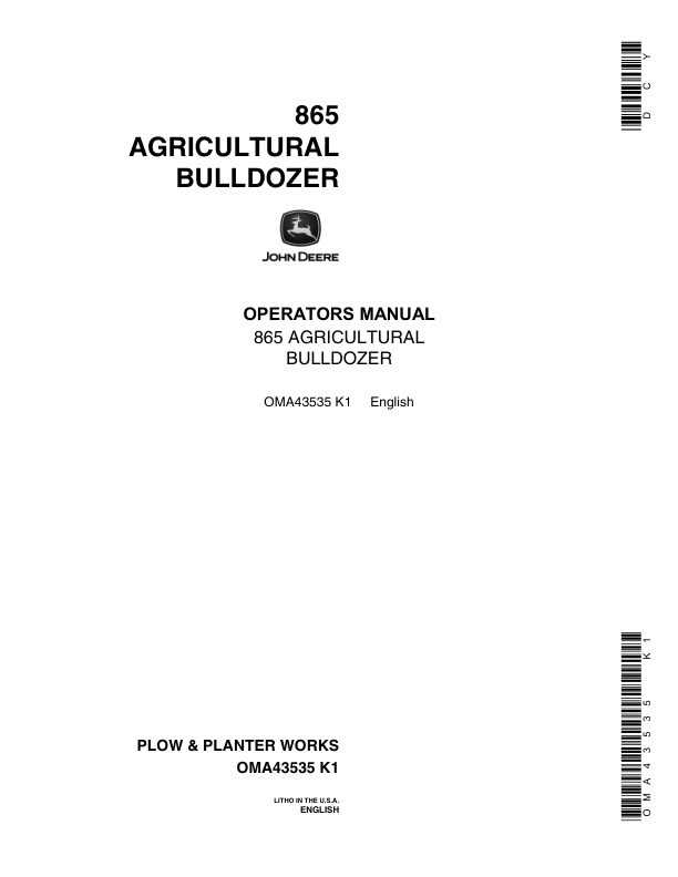 John Deere 865 AG Bulldozer Operator’s Manual (OMA43535) Workshop Guide