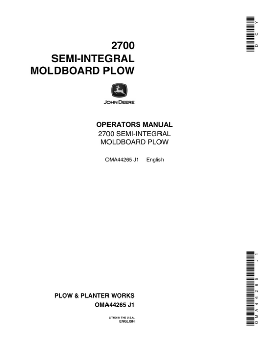 John Deere 2700 Semi-Integral Moldboard Plow Operator’s Manual (OMA44265) Workshop Guide