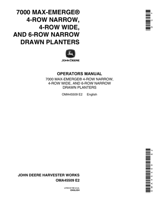 John Deere 7000 Drawn (Cotton & Corn) Planters 4RN, 4RW, 6RN Operator’s Manual (OMA45509) Workshop Guide