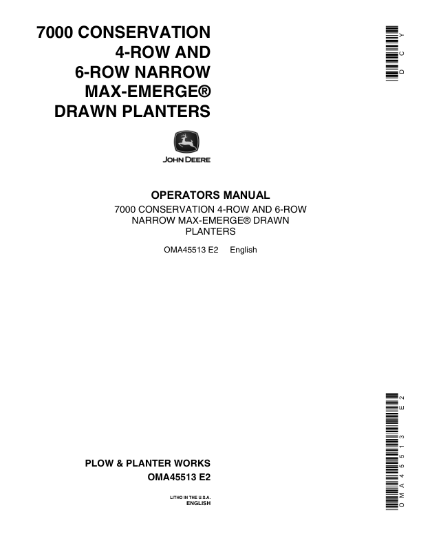John Deere 7000 Drawn Conservation Planter Operator’s Manual (OMA45513) Workshop Guide