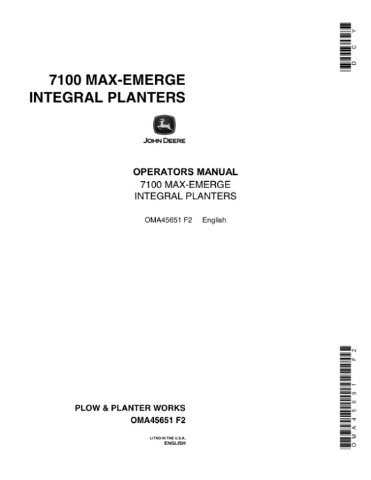 John Deere 7100 MaxEmerge Integral Planters Operator’s Manual (OMA45651) Workshop Guide
